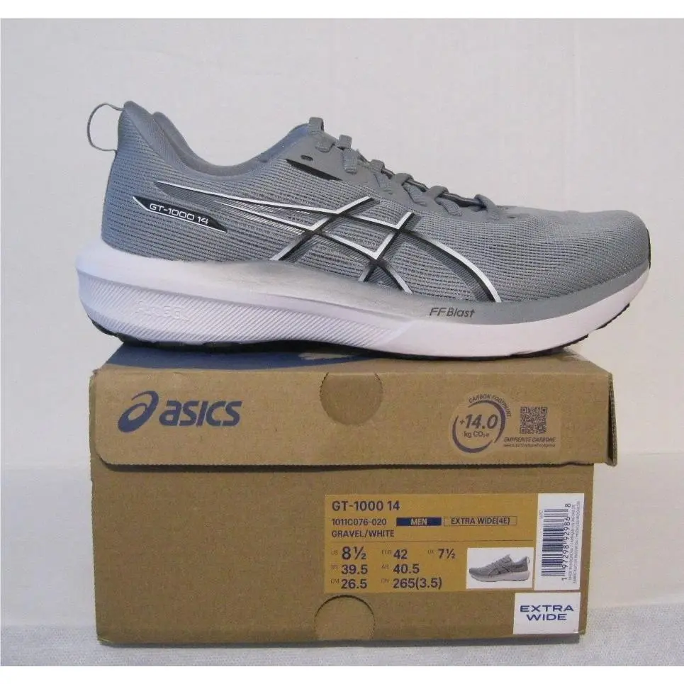 Asics GT-1000 14 Gravel White Athletic Shoes Men`s Size 8.5 Extra Wide 4E