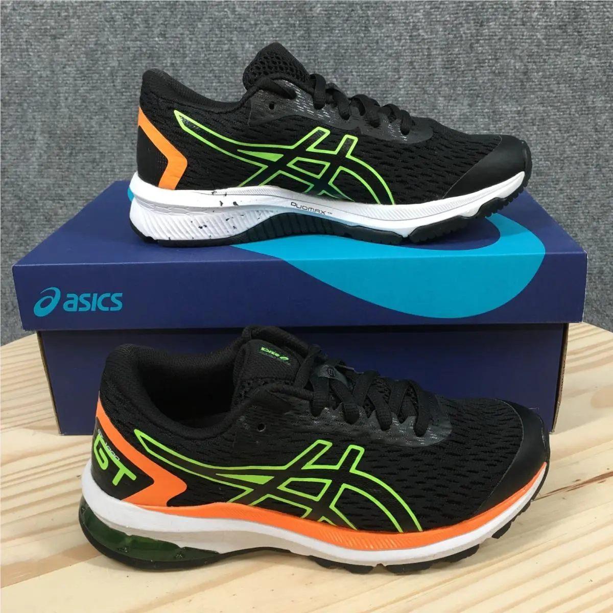 Asics GT 1000 9 GS Shoes Youth US3 Athletic Low Sneakers Black Green Gecko
