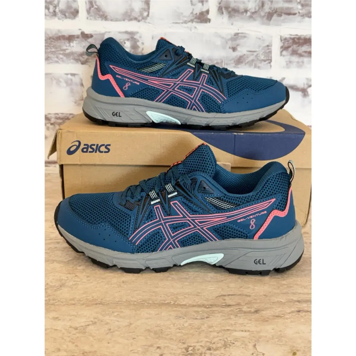 Asics Foam Womens Gel-venture 8 Deep Sea Teal/blazing Coral Shoes Sz 7.5 Run