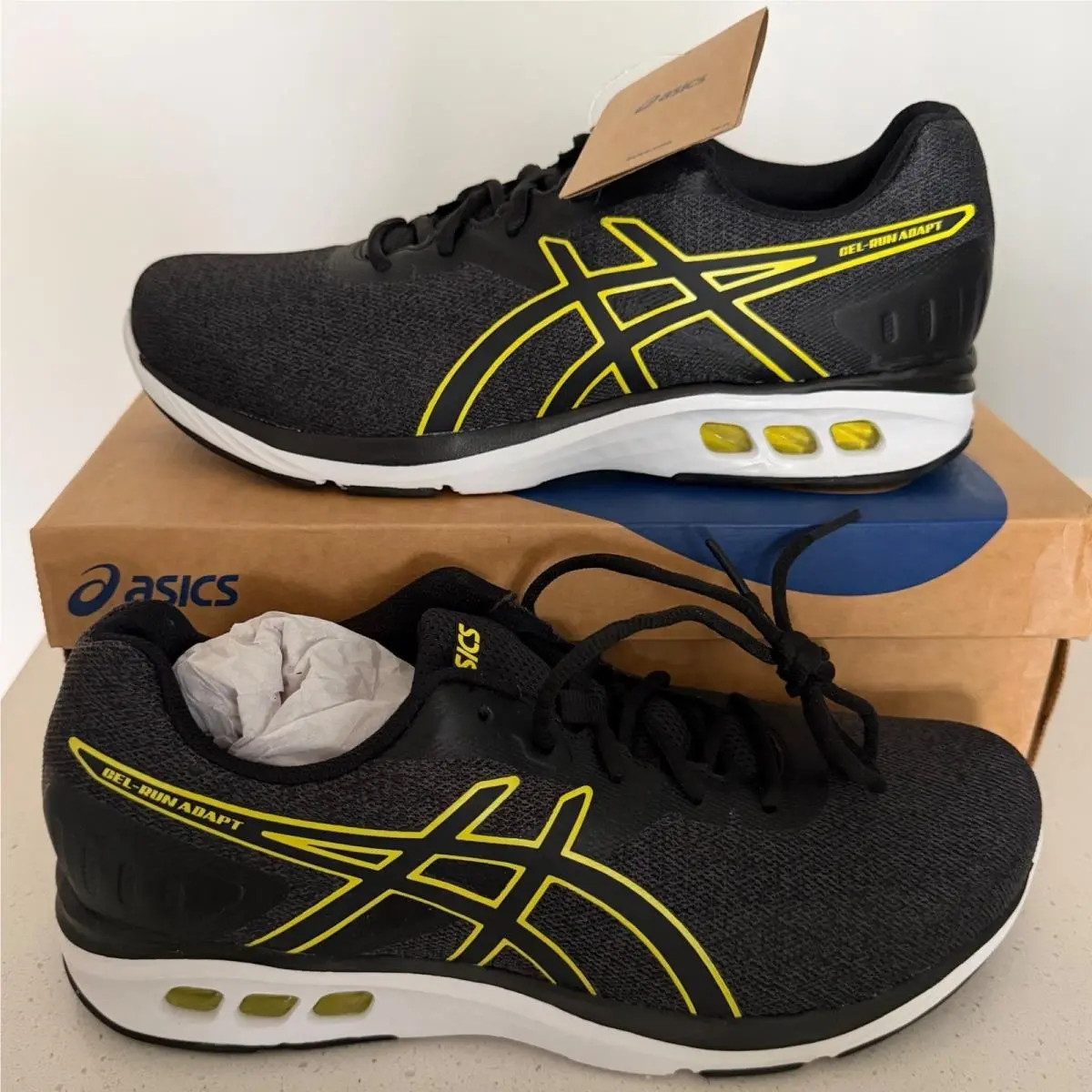 Asics Gel-run Adapt Mens 10 Black Bright Yellow Running Shoes 1011B786-002