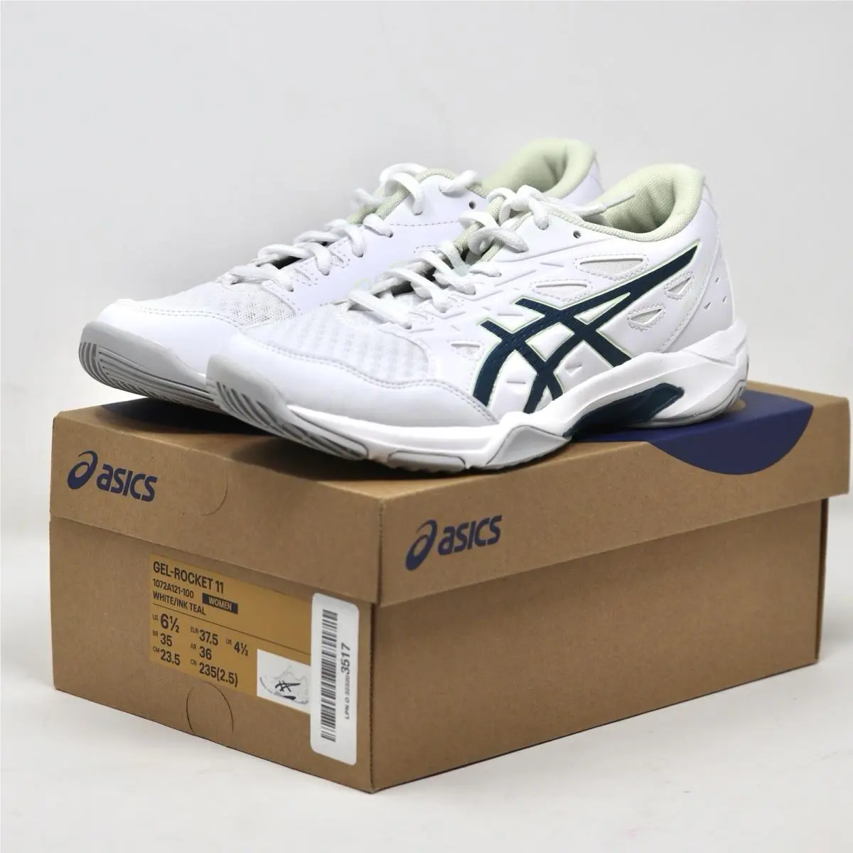 Asics Women`s Gel-rocket 11 Volleyball Shoes Sir 6.5 White Ink Teal 1072A121-100
