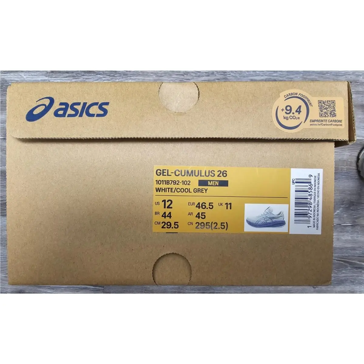 Asics Men`s Gel-cumulus 26 Running US Size 12 White/cool Grey 1011B792-102