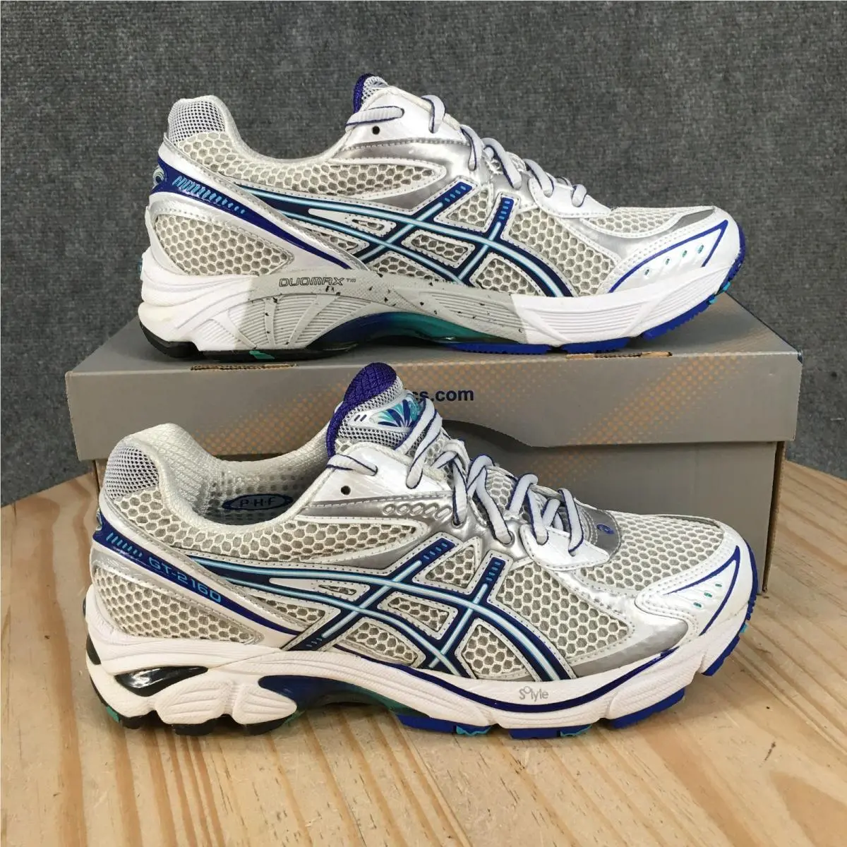 Asics GT-2160 Shoes Womens 8.5 AA Running Sneakers T157N White Blue Mesh