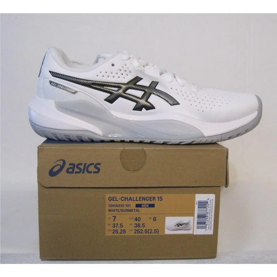 Asics Men`s Gel-challenger 15 White Gunmetal Athletic Tennis Shoes Size 7