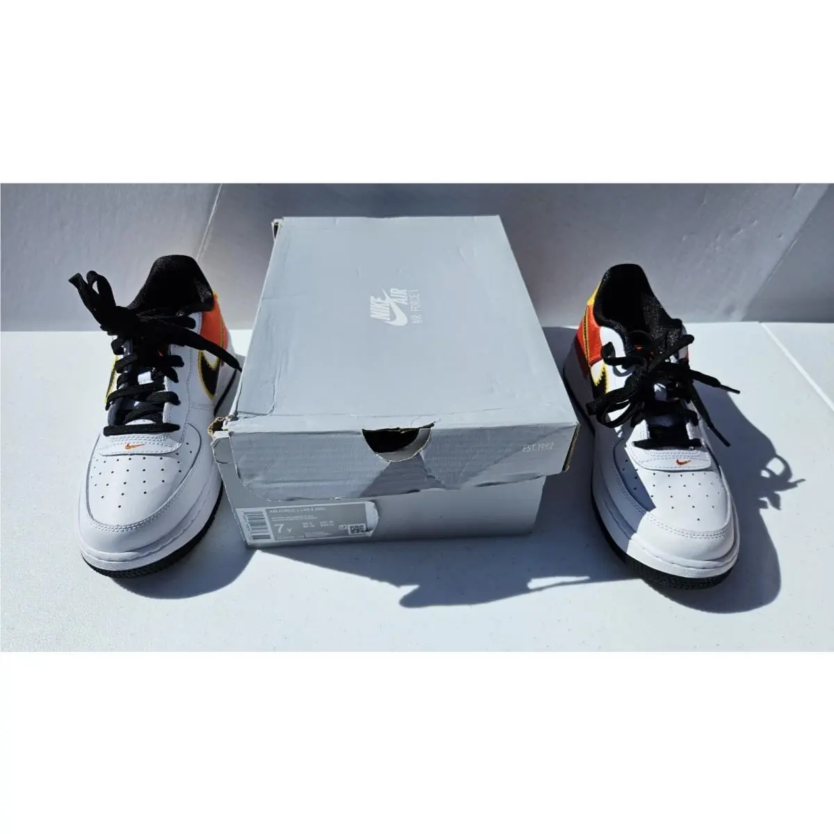 Nike Force 1 LV8 1 PS White-black-orange Flash SZ 7Y DD9530-100