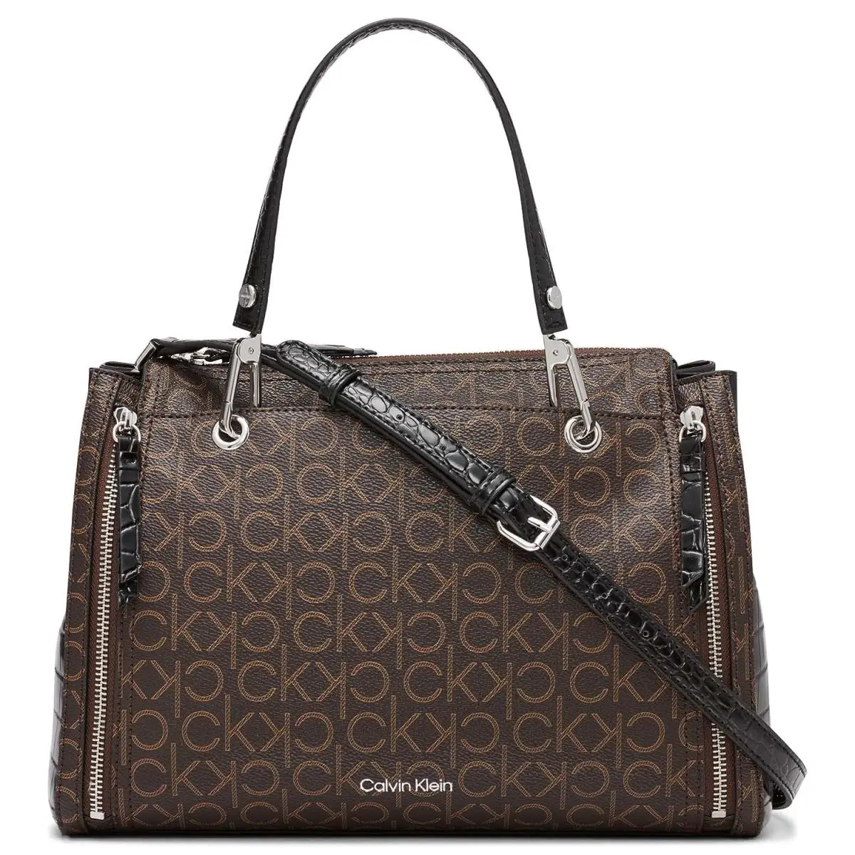 Calvin Klein Reyna Novelty Satchel One Size Brown/khaki/black Logo