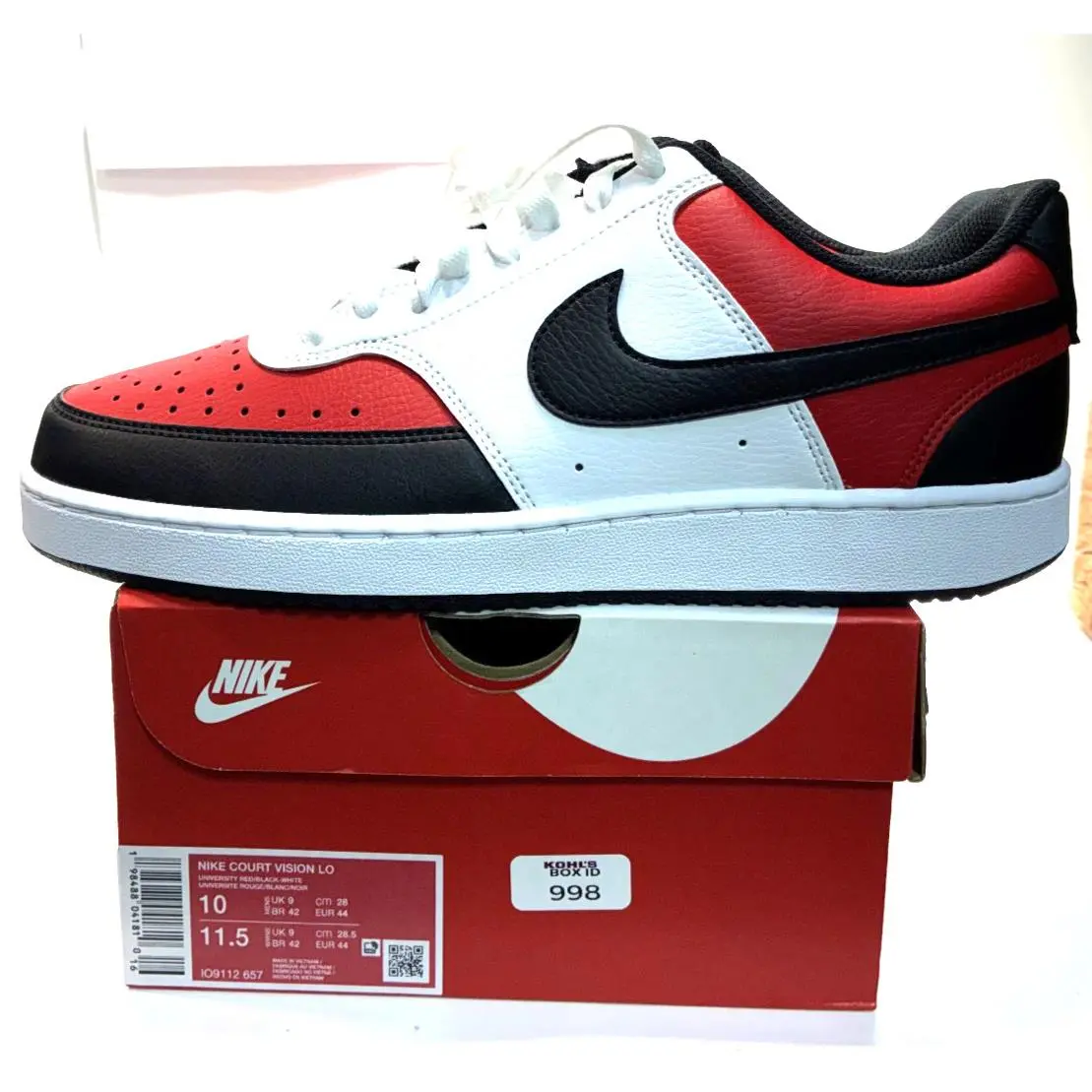 Nike Court Vision Low Shoes White Black Red Men`s Size 10