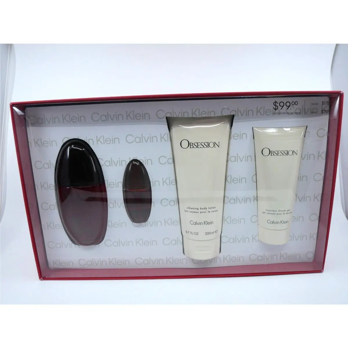 Obsession by Calvin Klein For Women 4pc Gift Set 3.3 oz Edp + Body Lotion + Mini