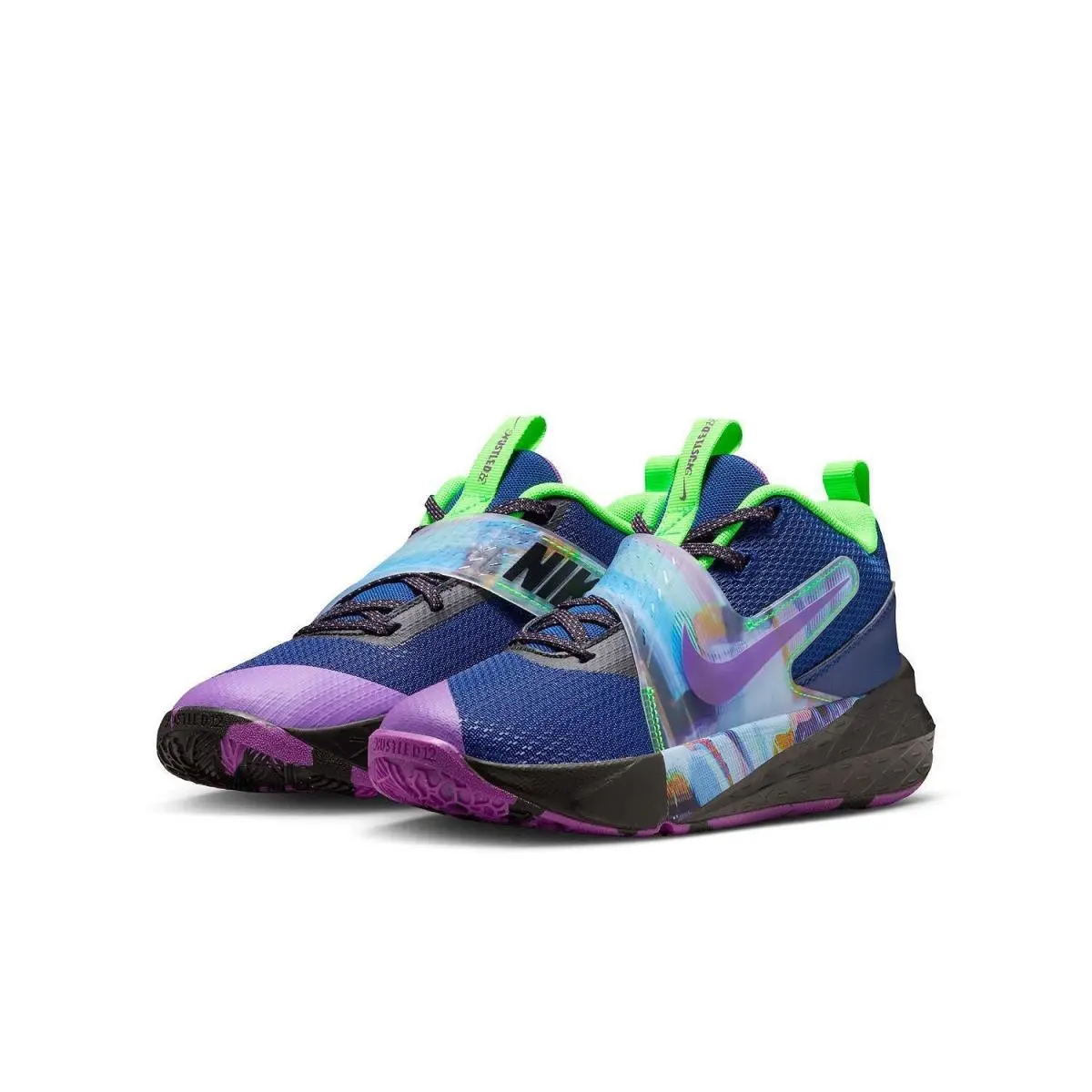 Nike Team Hustle D 10 SE Kids Size 12C Blue Purple Green Basketball Sneakers