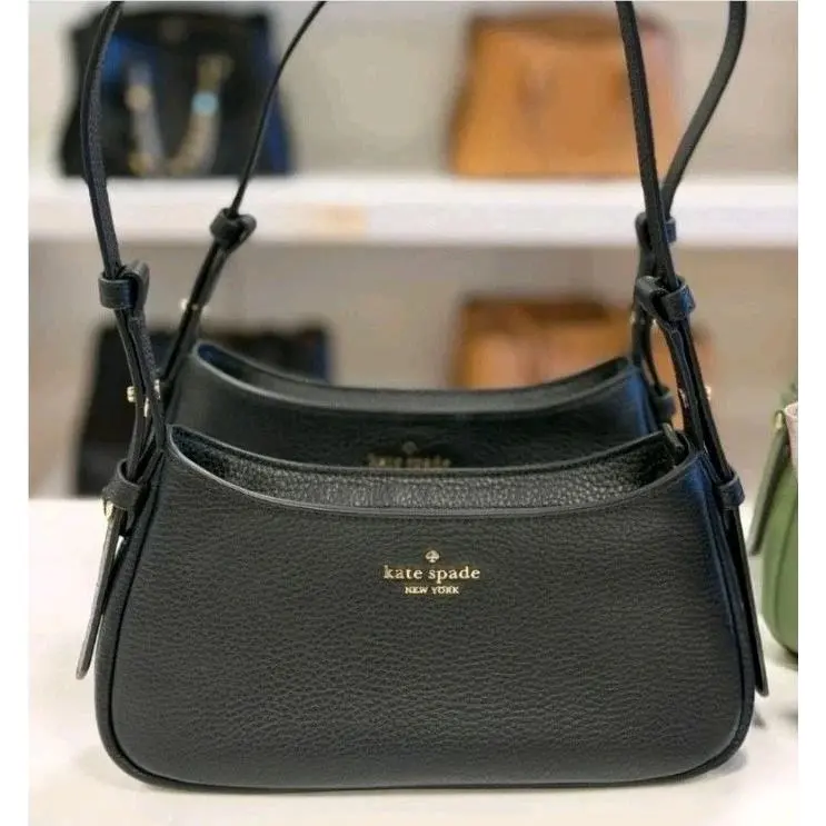 KM545 Juliette Small Pebbled Leather Shoulder Bag In Black by Kate Spade