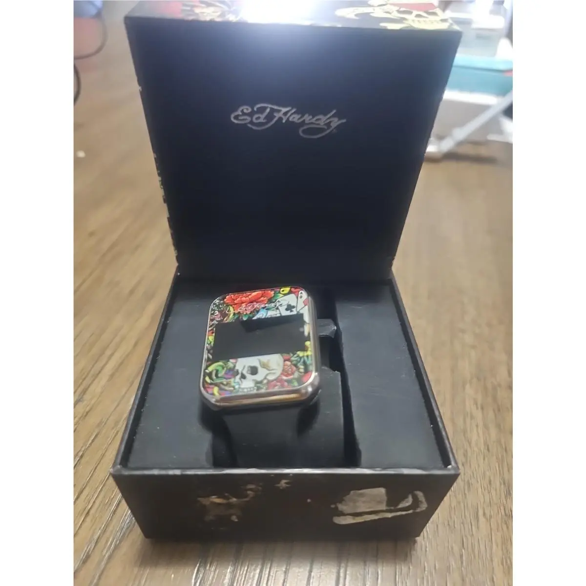 Men`s Wrist Watch Skull Roses Digital Matte Black Silicone Strap-new by Ed Hardy