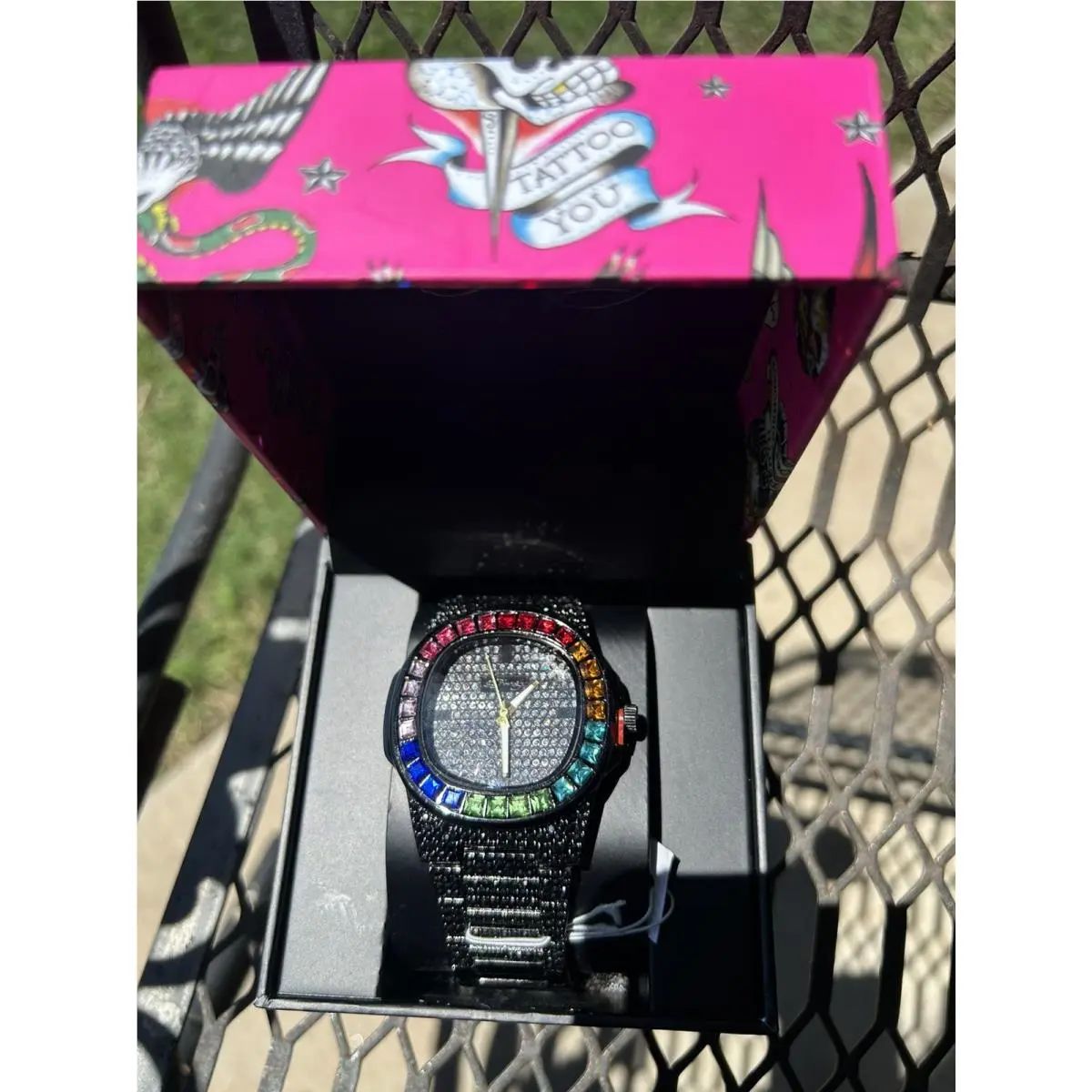 Ed Hardy Women`s Watch Black Bling Out Multicolored Bezels