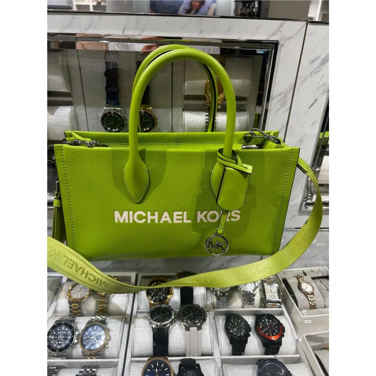 Mirella Women Medium Crossbody Leather Top Zip Satchel Bag Handbag LIME by Michael Kors