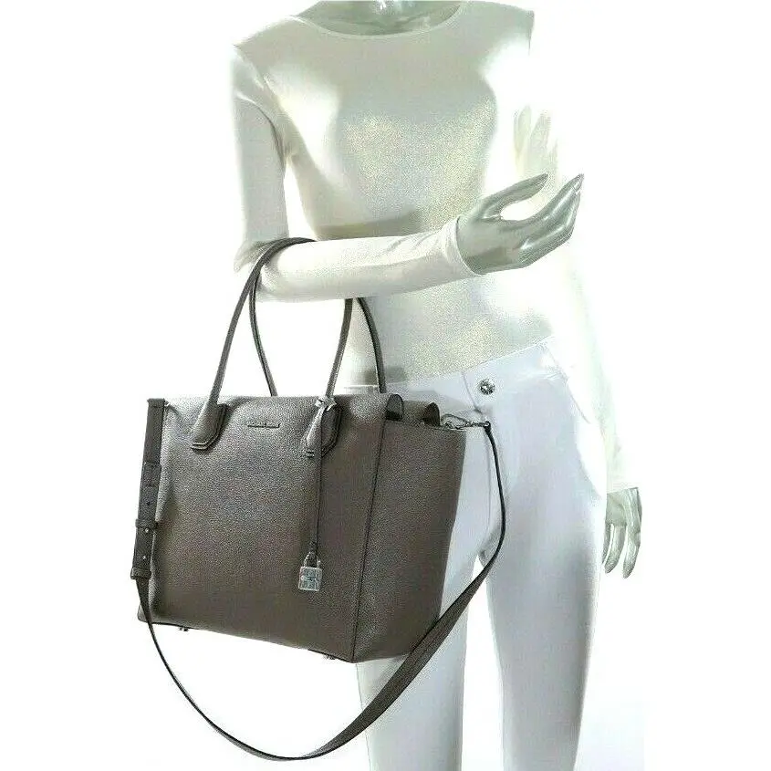 Michael Kors Mercer Large Satchel Leather Tote in Cinder Cherry Black
