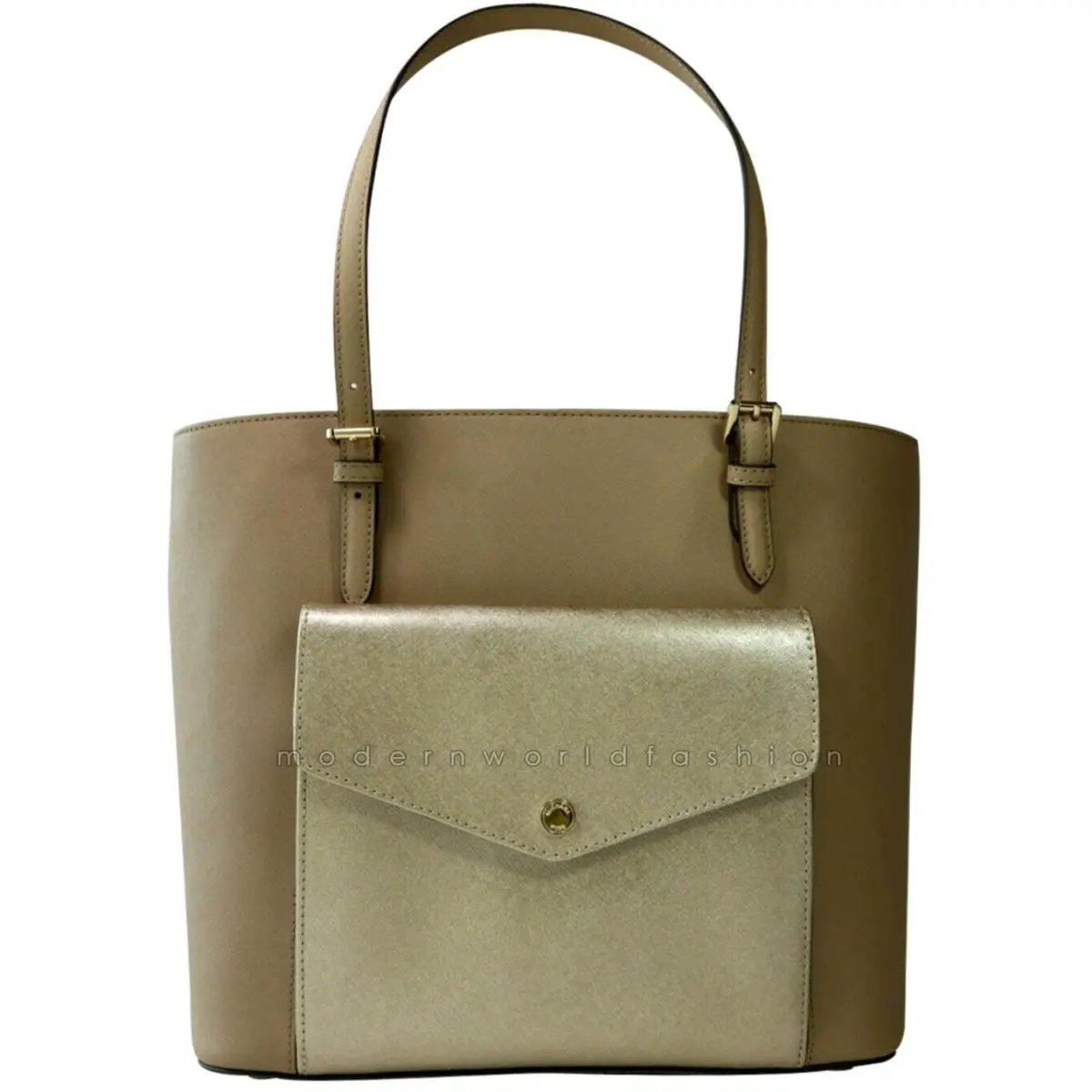 Michael Kors Jet Set Large Saffiano Leather Pocket Tote Dark Camel/pale Gold