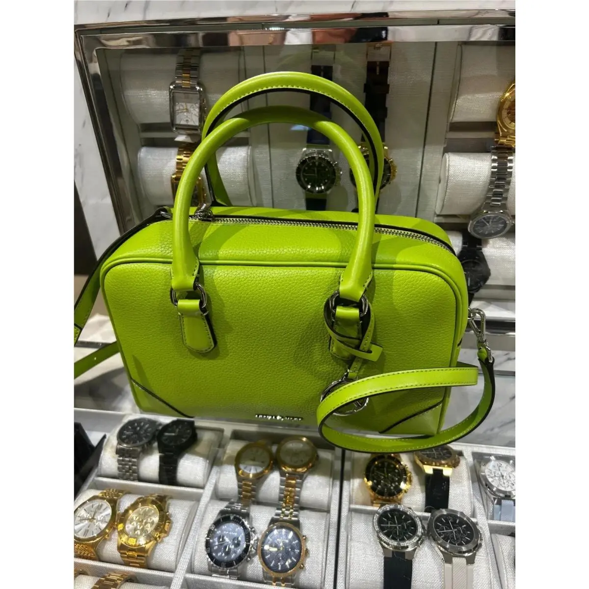 Thompson Women Medium Grained Leather Duffle Satchel Bag Handbag MK LIME by Michael Kors