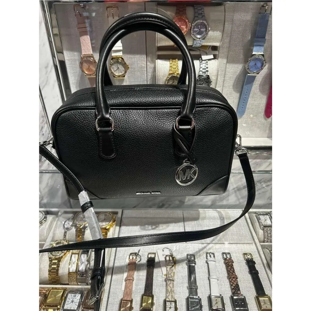 Thompson Women Medium Grained Leather Duffle Satchel Bag Handbag MK BLACK by Michael Kors