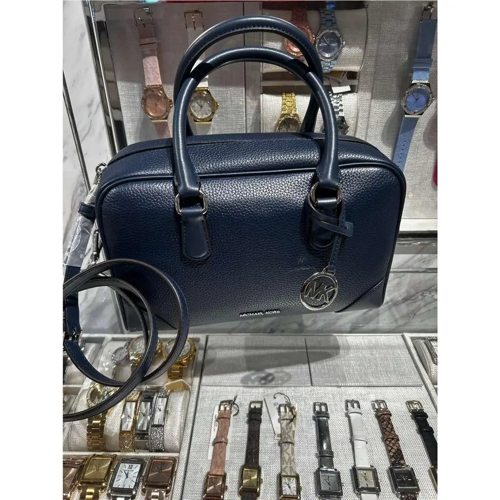 Thompson Women Medium Grained Leather Duffle Satchel Bag Handbag MK NAVY by Michael Kors