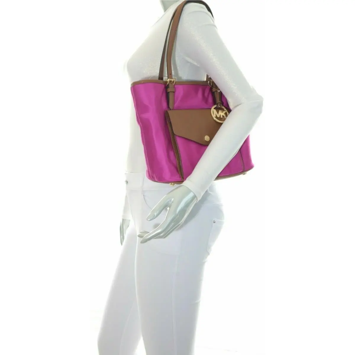 Jet Set Item Nylon Medium Pocket Multifunction Tote Bag in Fuchsia by Michael Kors