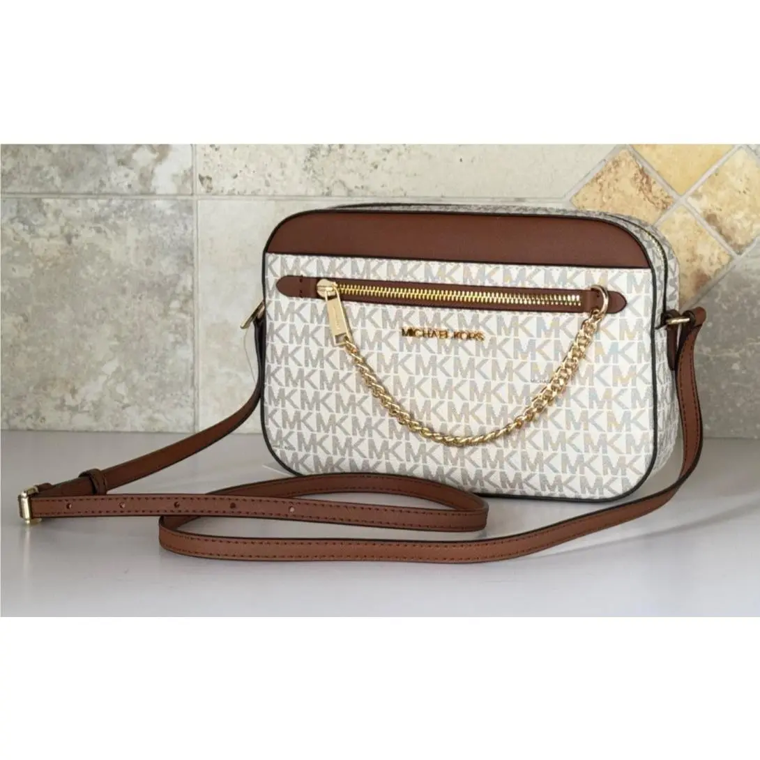 Jet Set Item East West Shoulder Crossbody Bag Chain MK Vanilla Brown New Version by Michael Kors