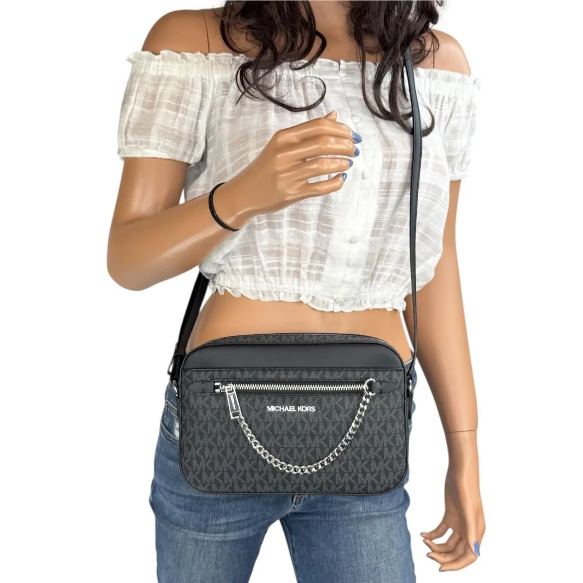 Jet Set Item East West Shoulder Crossbody Bag Chain MK Black New Version by Michael Kors