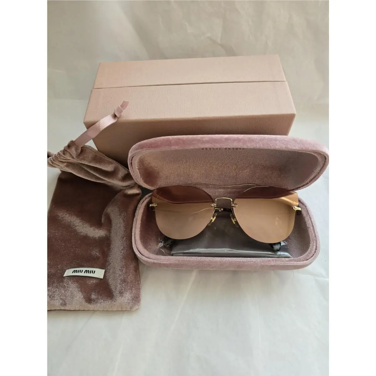 Miu Miu Italy Mirrored Pale Pink Gold Metal Sunglasses Smu 52S ZVN-680
