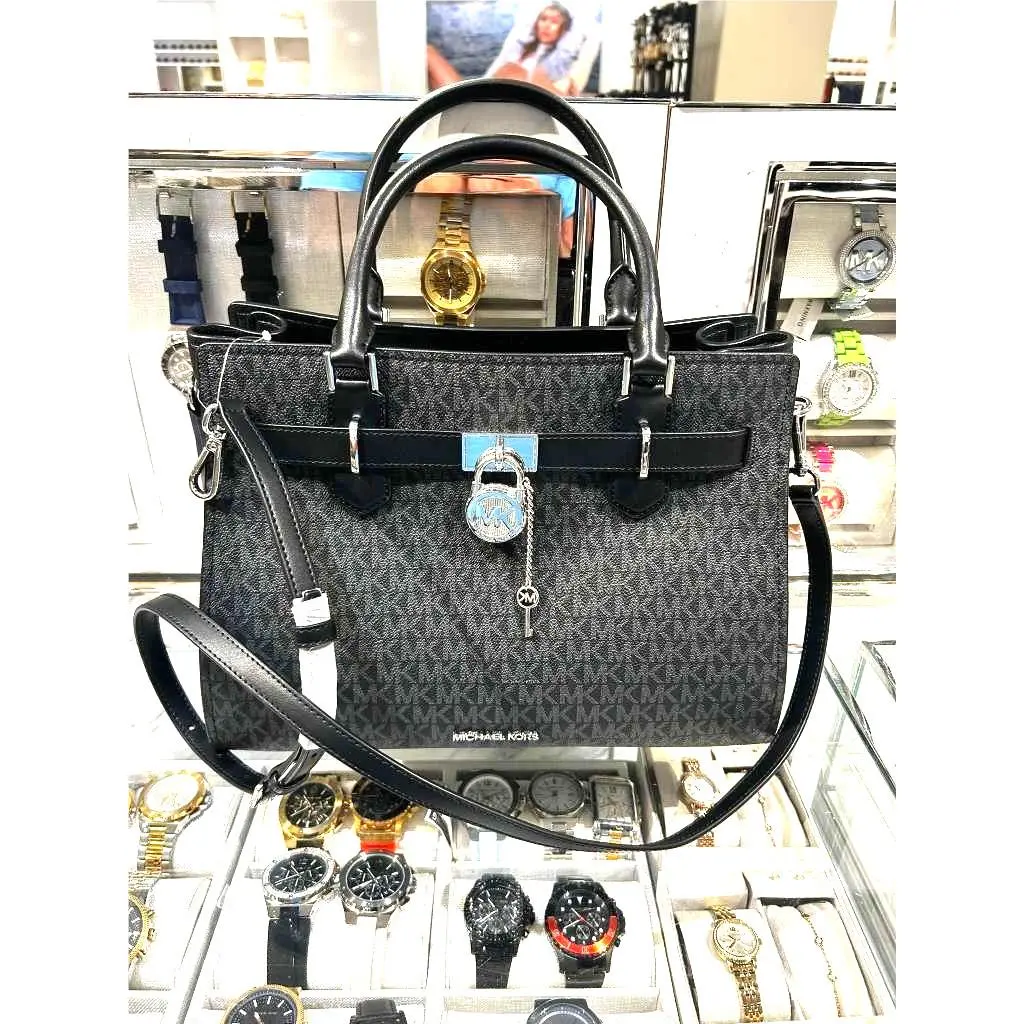 Michael Kors Hamilton Women Medium Satchel Bag Purse Messenger Black Shoulder MK