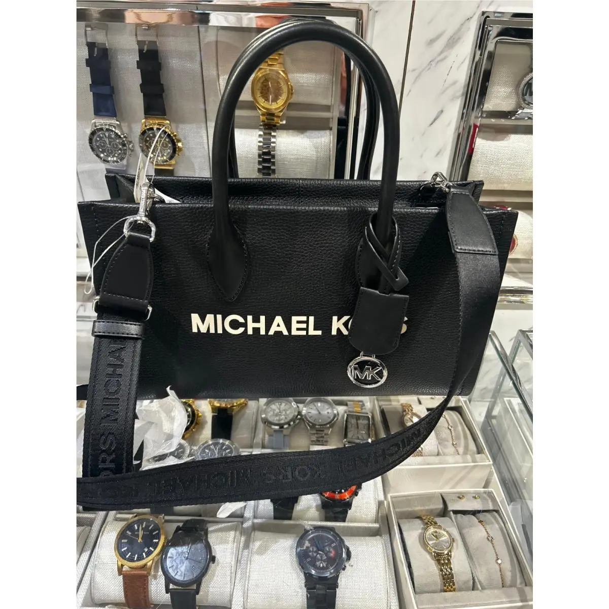 Michael Kors Mirella Women Medium Handbag Leather Crossbody Satchel Bag Black MK