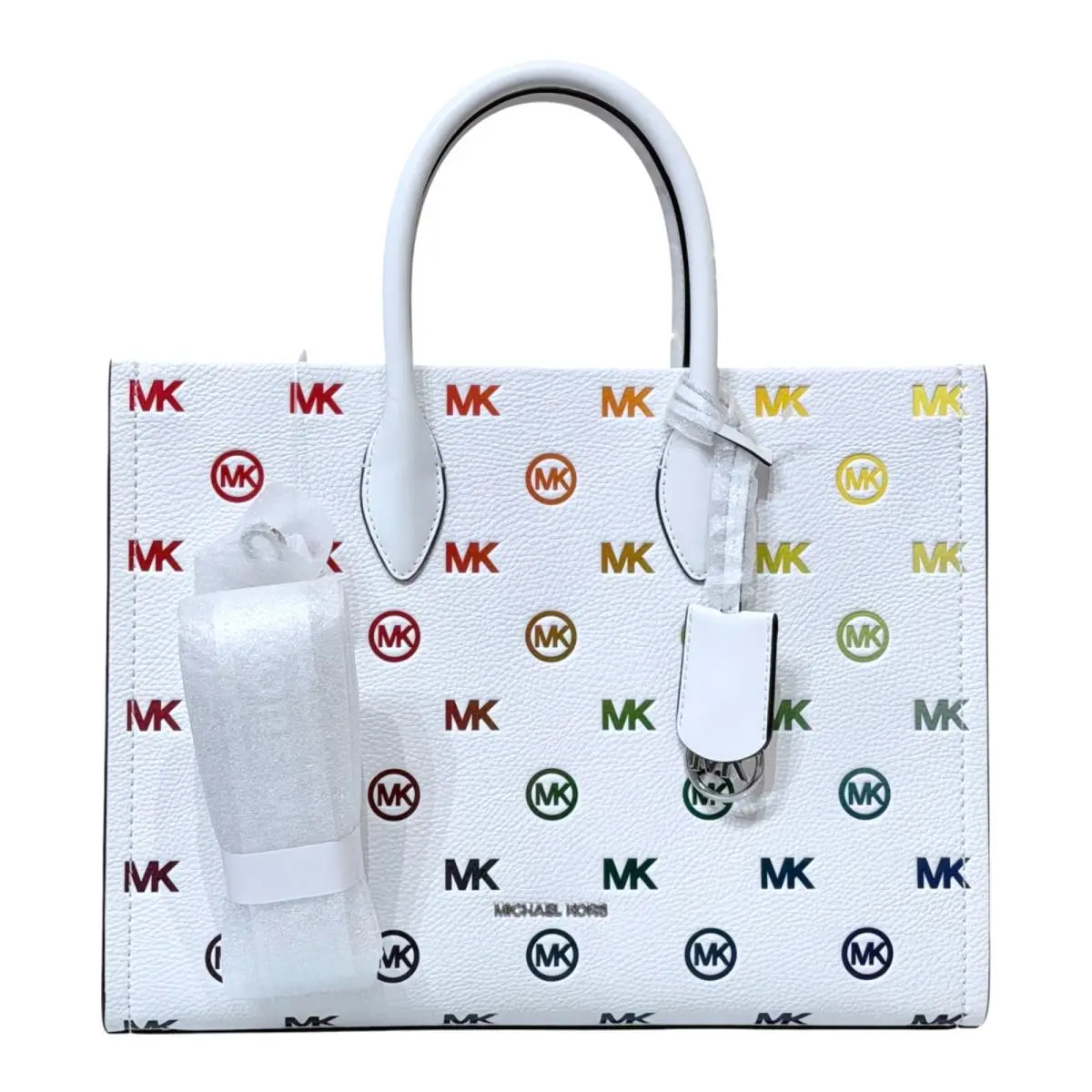 Michael Kors Mirella Medium Tote MK Signature Logo Bag Optic White