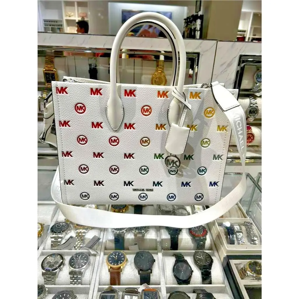 Mirella Women Medium Rainbow Design Shoulder Tote Bag Purse White by Michael Kors