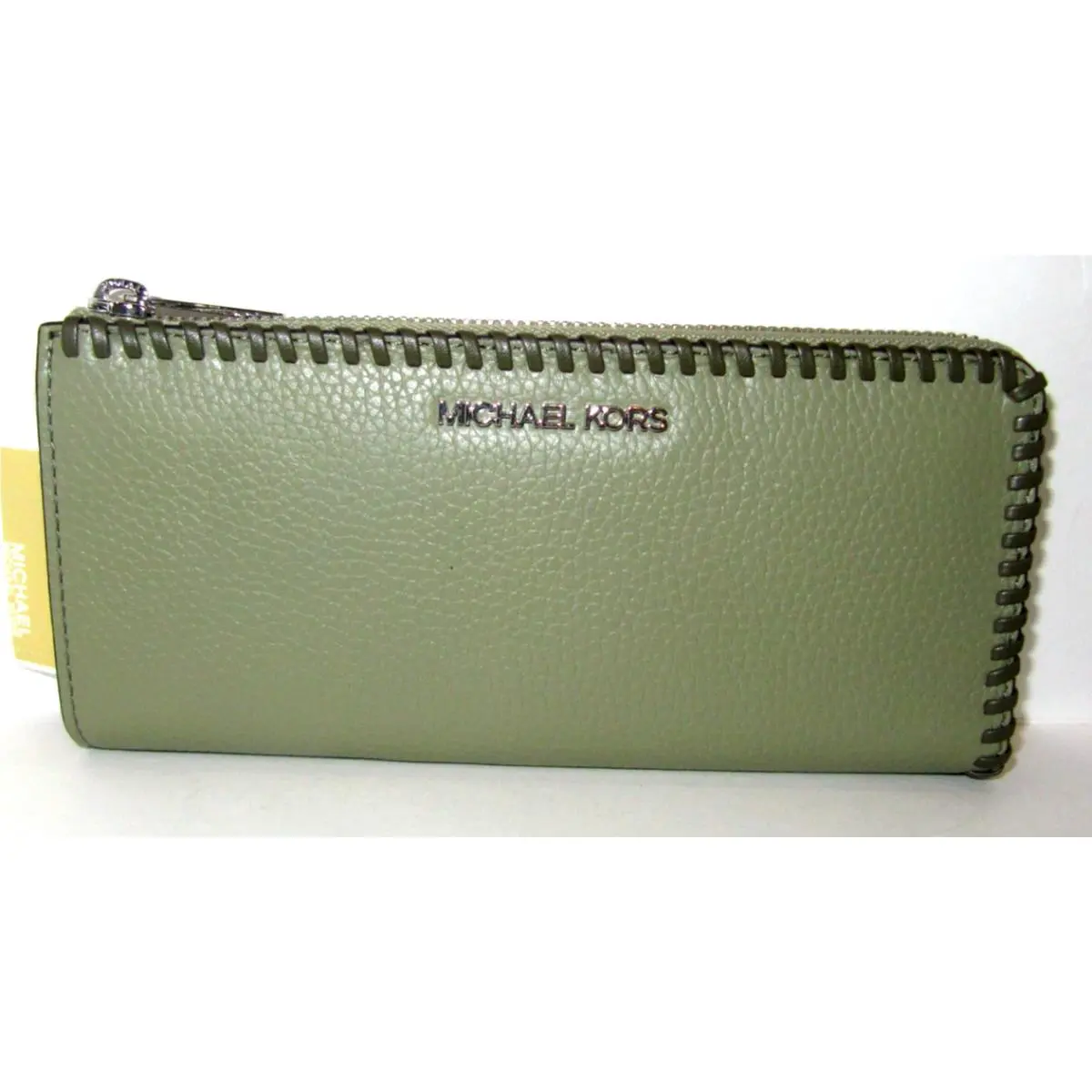 Michael Kors Jet Set Travel Large Three Quarter Zip Wallet Thyme Green