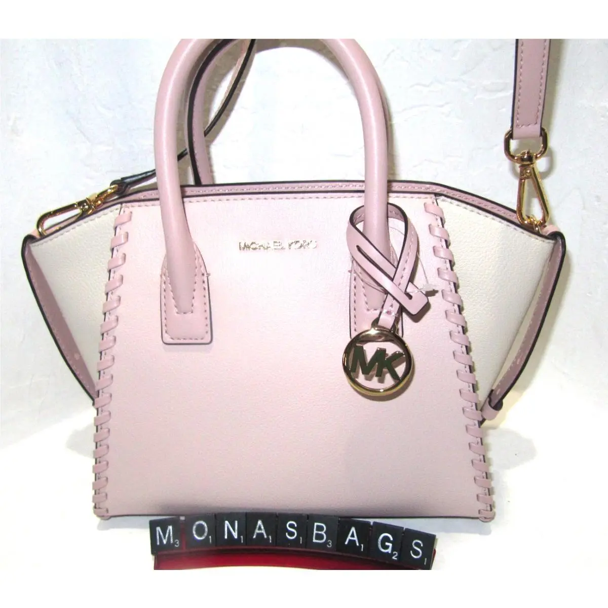 Michael Kors Avril Small Top Zip Satchel Crossbody Bag Powder Blush Pink