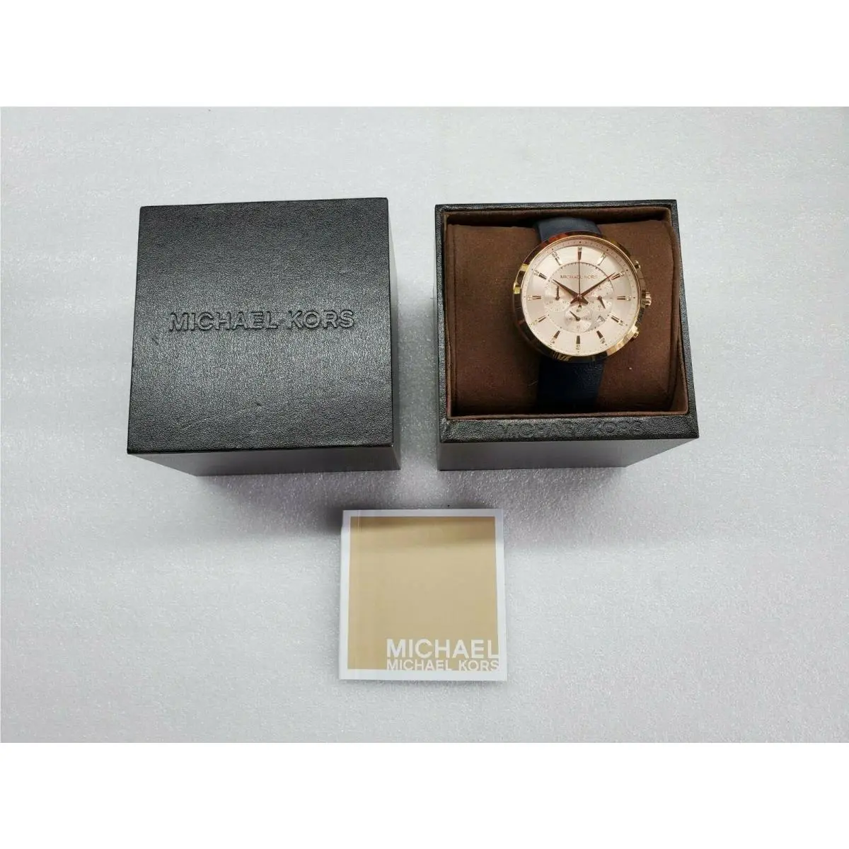 Michael Kors Kyler Chronograph Date Rose Dial Navy Strap Ladies Watch MK2597