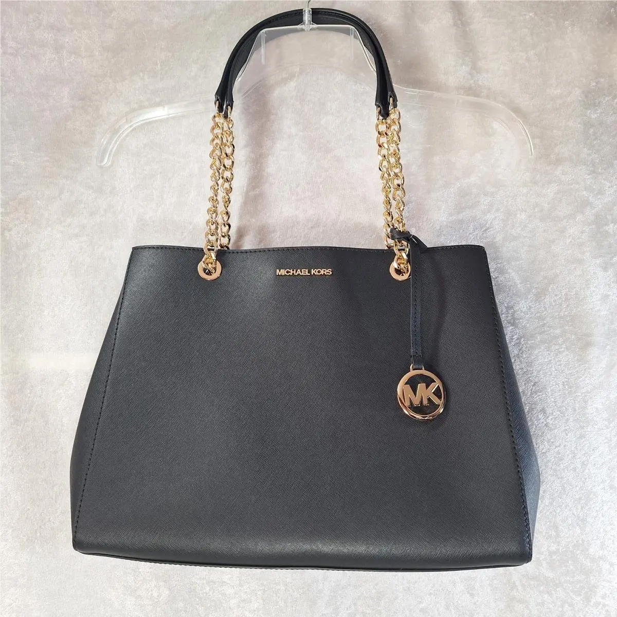 Michael Kors Susannah Black Leather Gold Chain Purse Satchel Tote