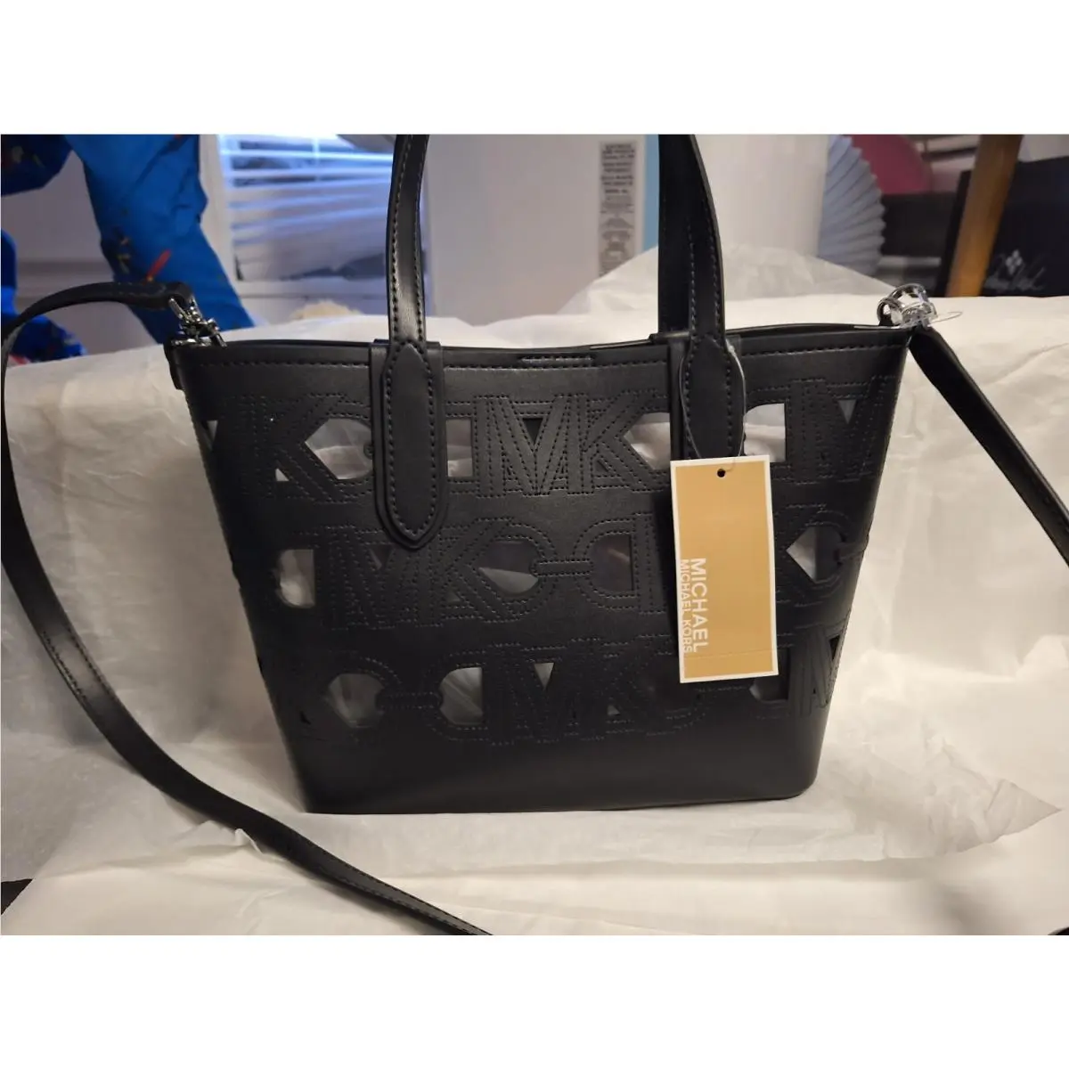 Eliza Small E/w Open Crossbody Tote Bag Black Leather by Michael Kors