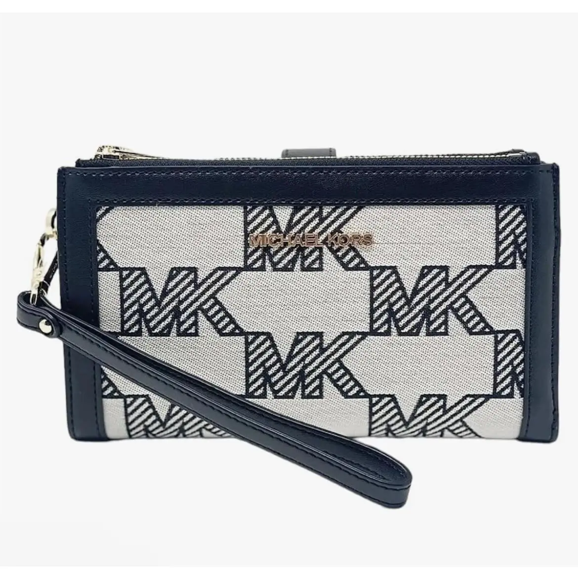 Michael Kors Jacquard Jet Set Double Zip Wristlet Wallet Black Multi