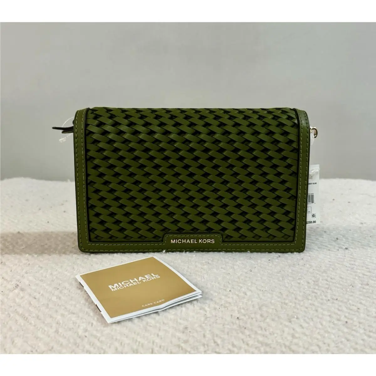 Michael Kors Jet Set Med Woven Leather Crossbody Chain In Smoky Olive