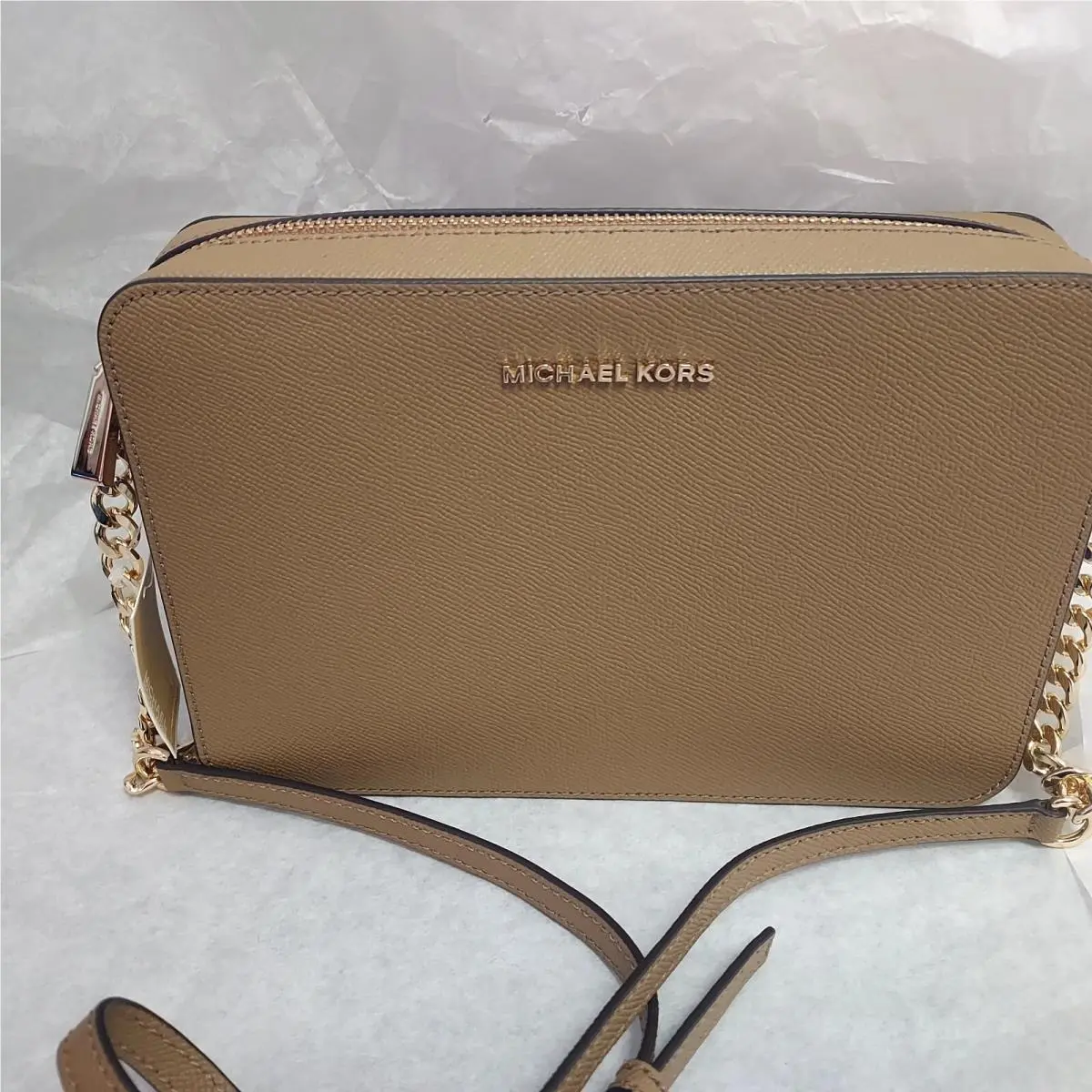 Michael Kors Jet Set Large Saffiano Leather Crossbody Bag in Husk Tan