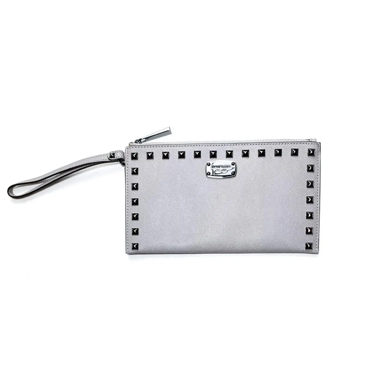 Michael Kors Saffiano Leather Jet Set Studded Zip Top Clutch Bag
