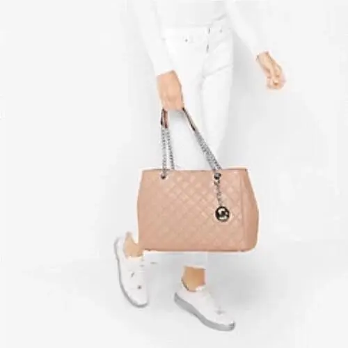 Michael Kors MK Large Quilted-leather Tote Chain Bag Tassel in Ballet Pink