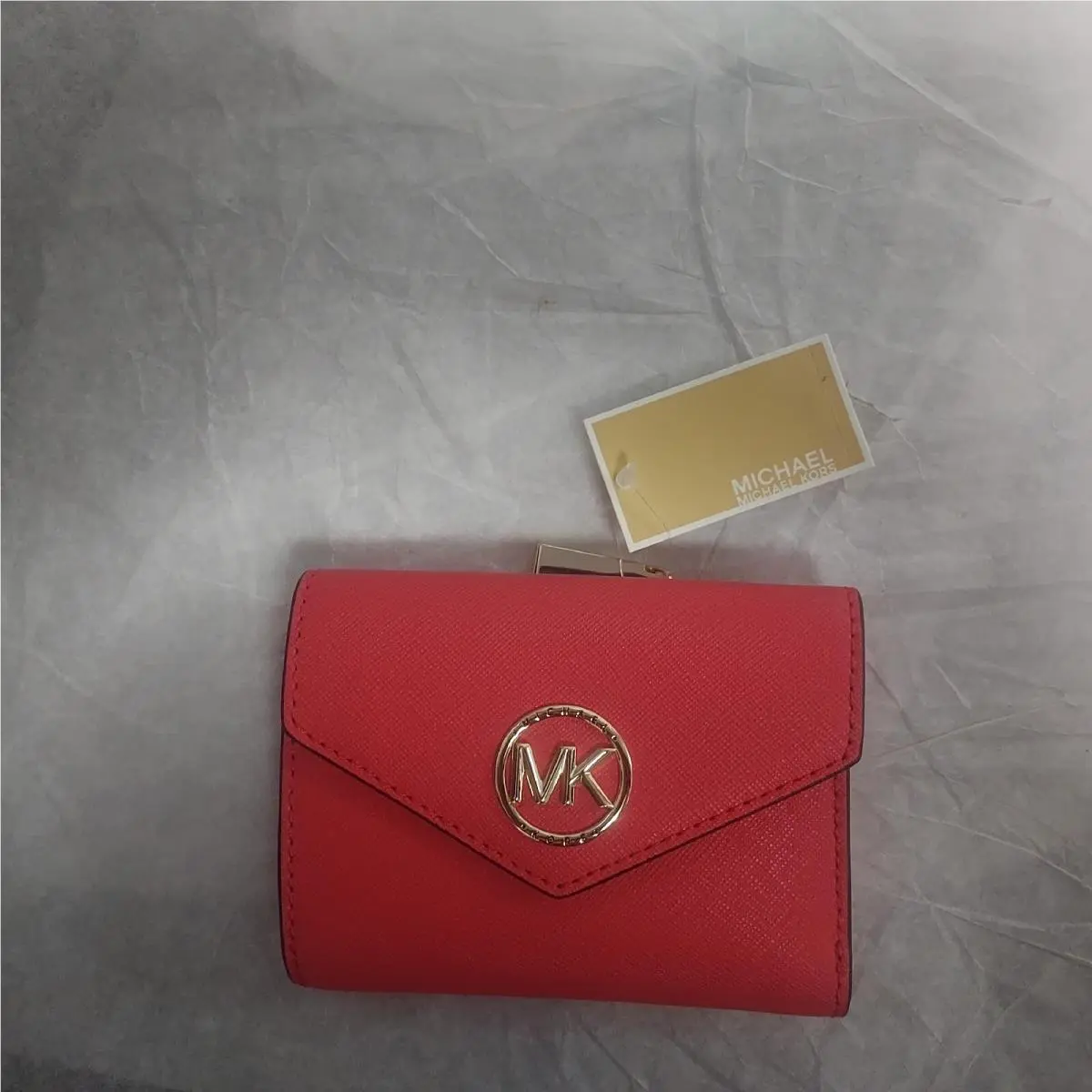 Michael Kors Greenwich Envelope Trifold Dahlia Saffiano Leather Wallet