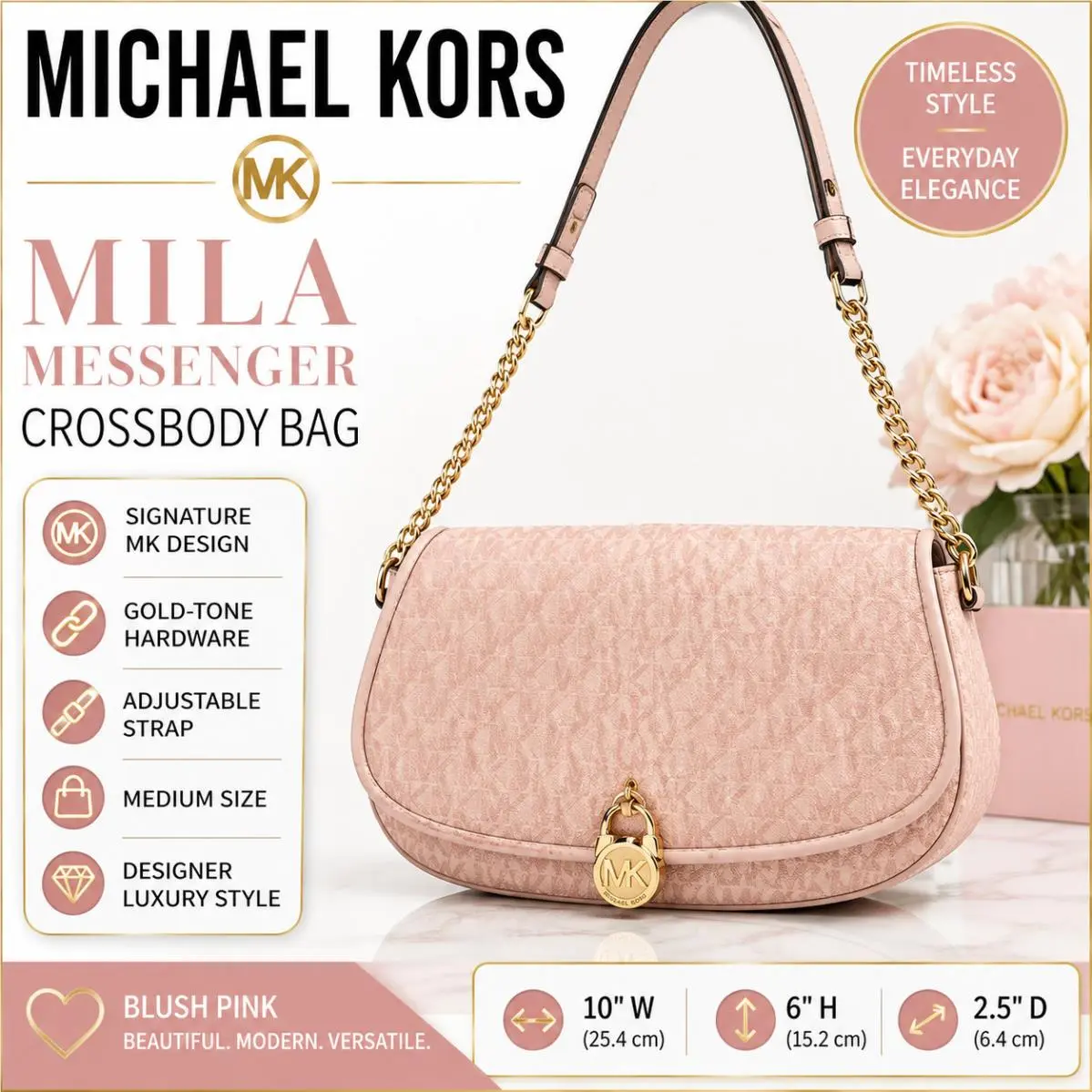 Michael Kors Mila Messenger Crossbody Bag - Exterior: Pink