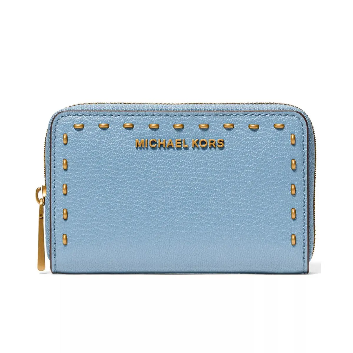 Michael Kors Jet Set Chambray Blue Leather Small Zip Around Stud Card Case