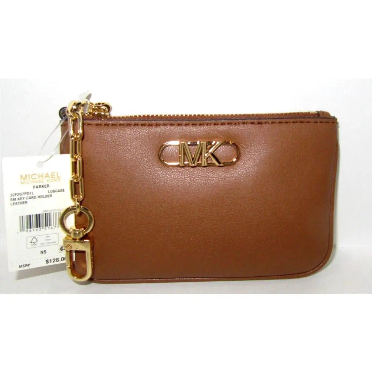 Michael Kors Parker Key Card Holder Wallet Luggage Brown Color Leather