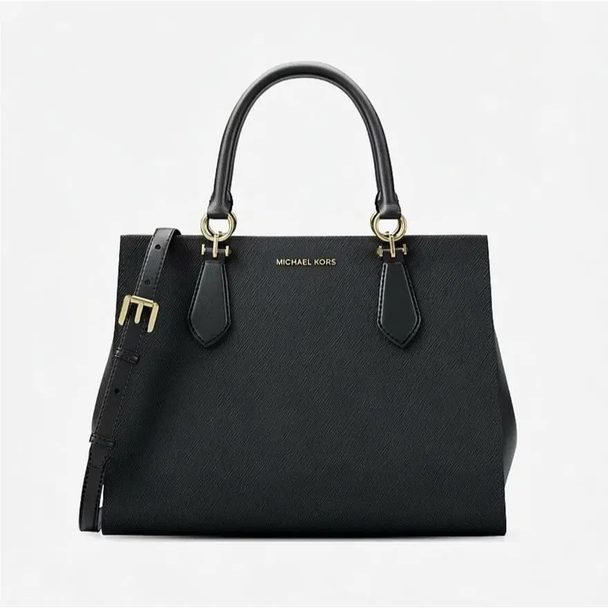 Marilyn Medium Saffiano Leather Convertible Satchel Bag Black by Michael Kors