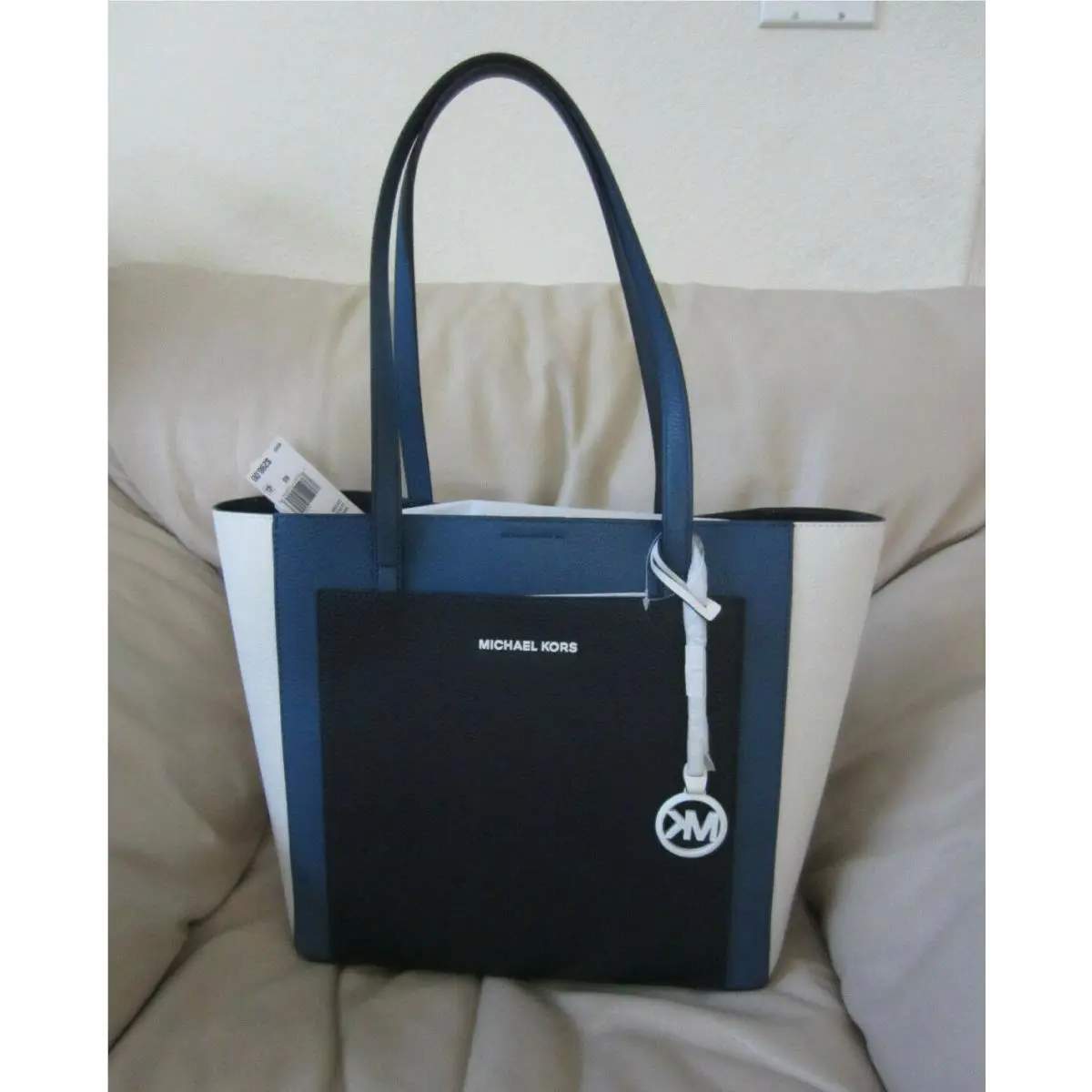 Gemma 16 Large Pocket Tote Leather Dark Chambray Multi by Michael Kors