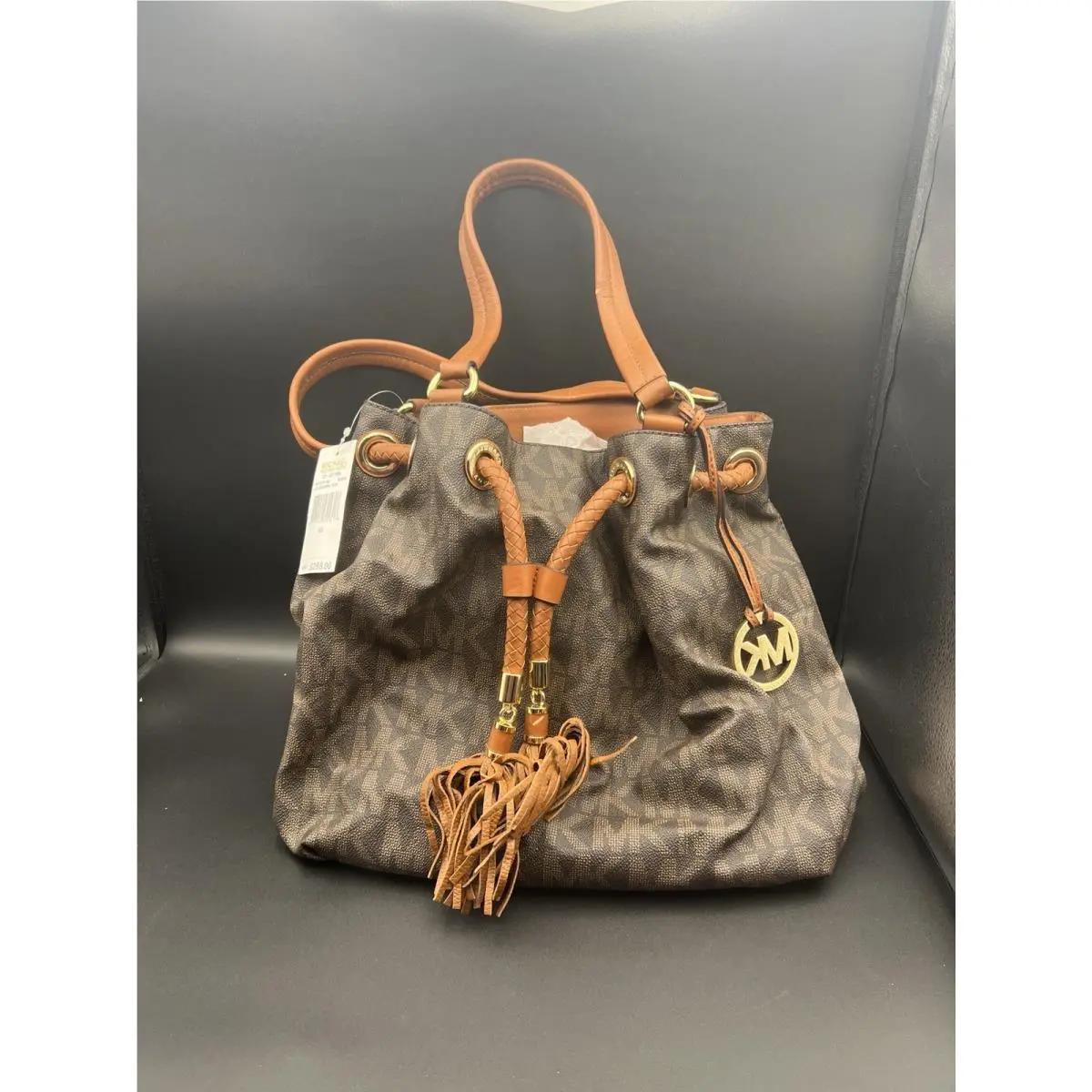 Jet Set Item Large Gathered Tote Brown MK Logo by Michael Kors