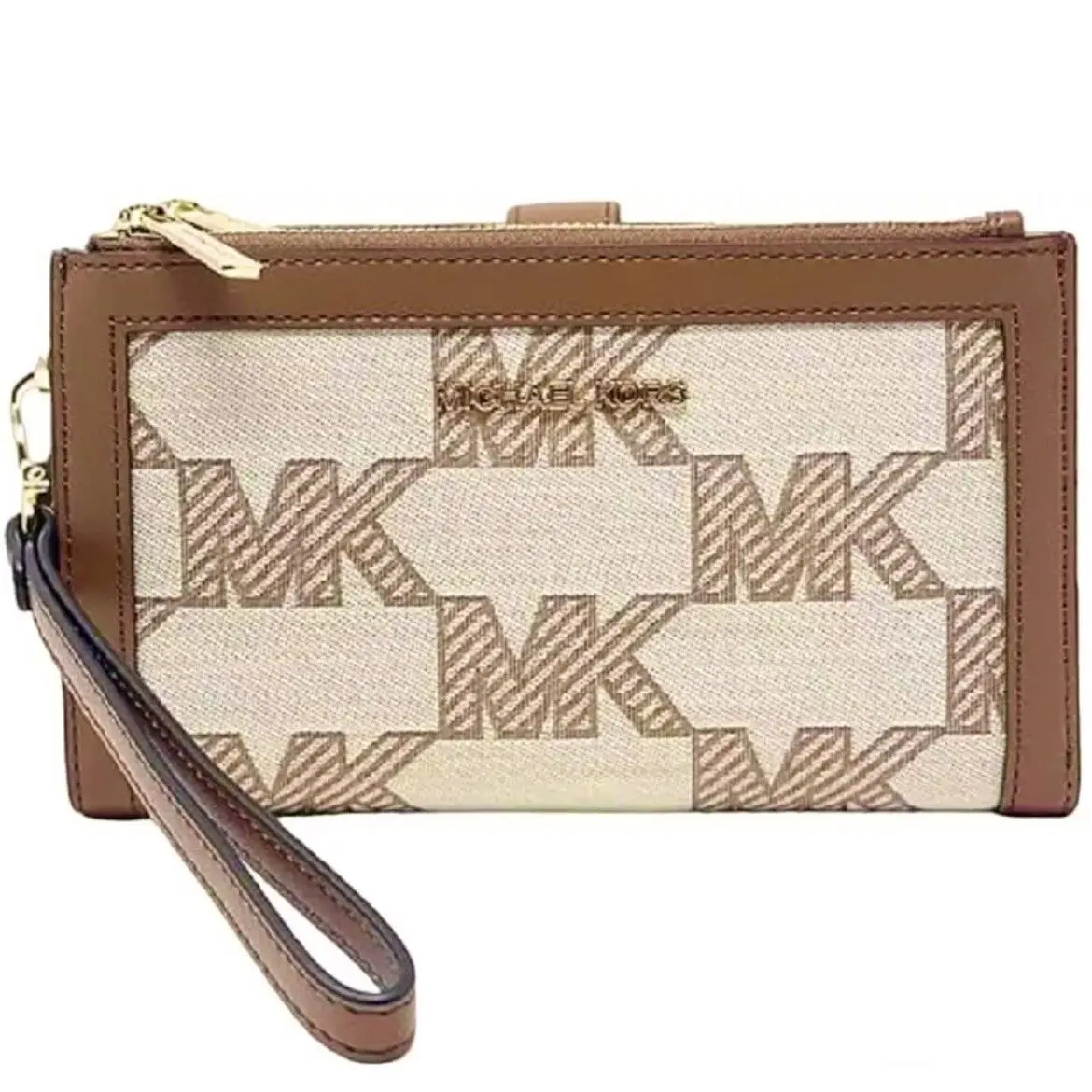 Michael Kors Jacquard Jet Set Double Zip Wristlet Wallet Luggage Multi