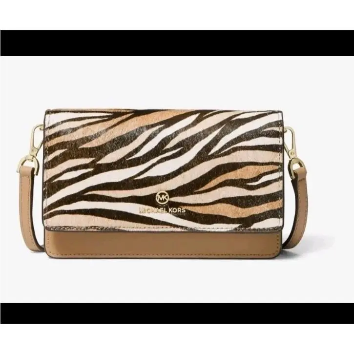 Michael Kors Jet Set Charm Small Animal Print Calf Phone Crossbody Bag Brown