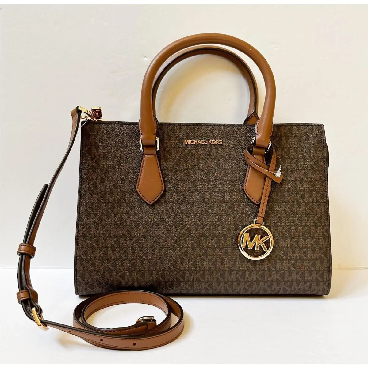 Michael Kors Womens Sheila Medium Logo Satchel Brown MK Pattern-os